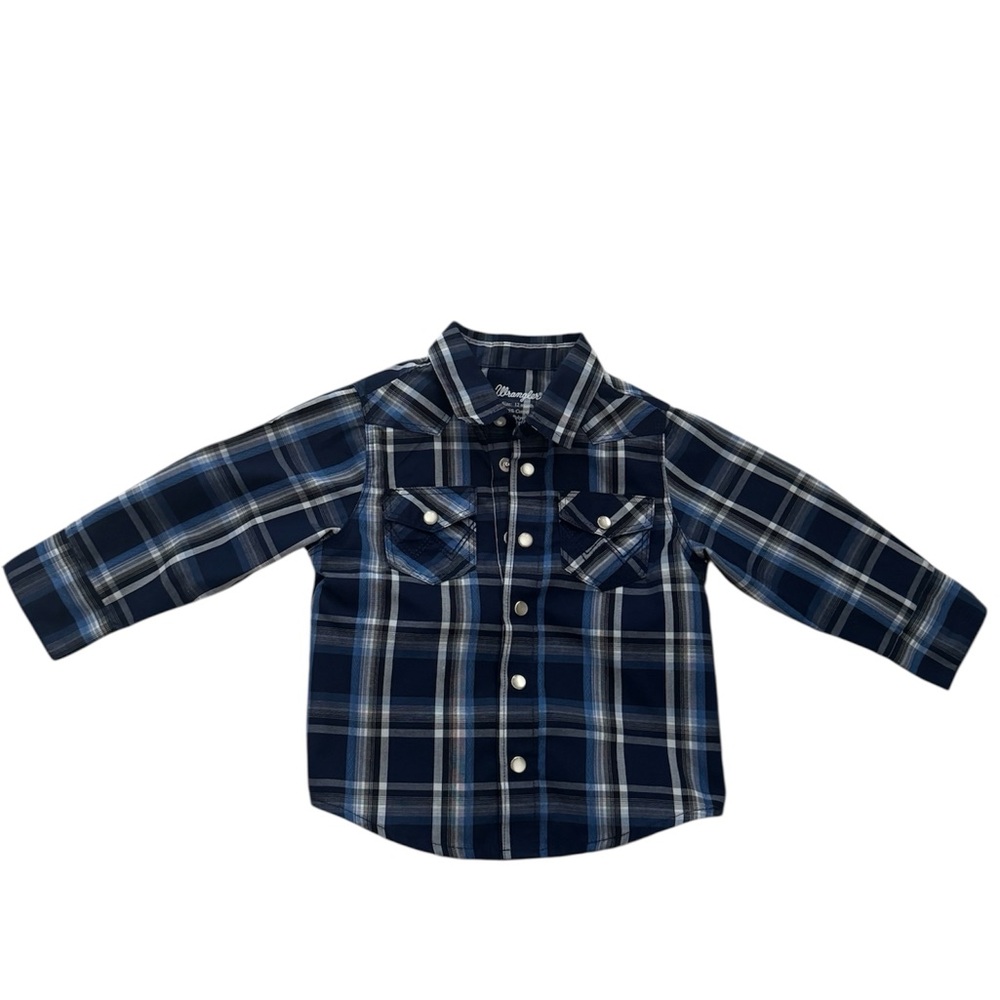 WRANGLER Little Boys Blue Plaid Long Sleeve Western Snap Shirt